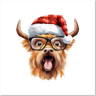 Funny Christmas Highland Cow Face Posters and Art
